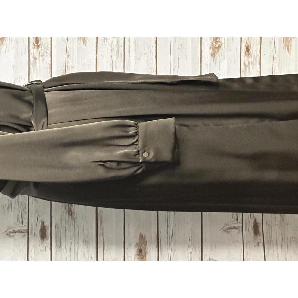 Zara olive green satin grommet detail belted Ring Trim maxi shirtdress Size M - Picture 10 of 13